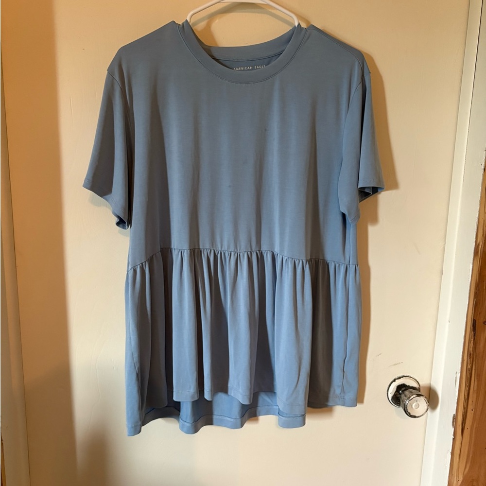 American Eagle Outfitters Gray Blue Short Sleeve Tiered Tunic